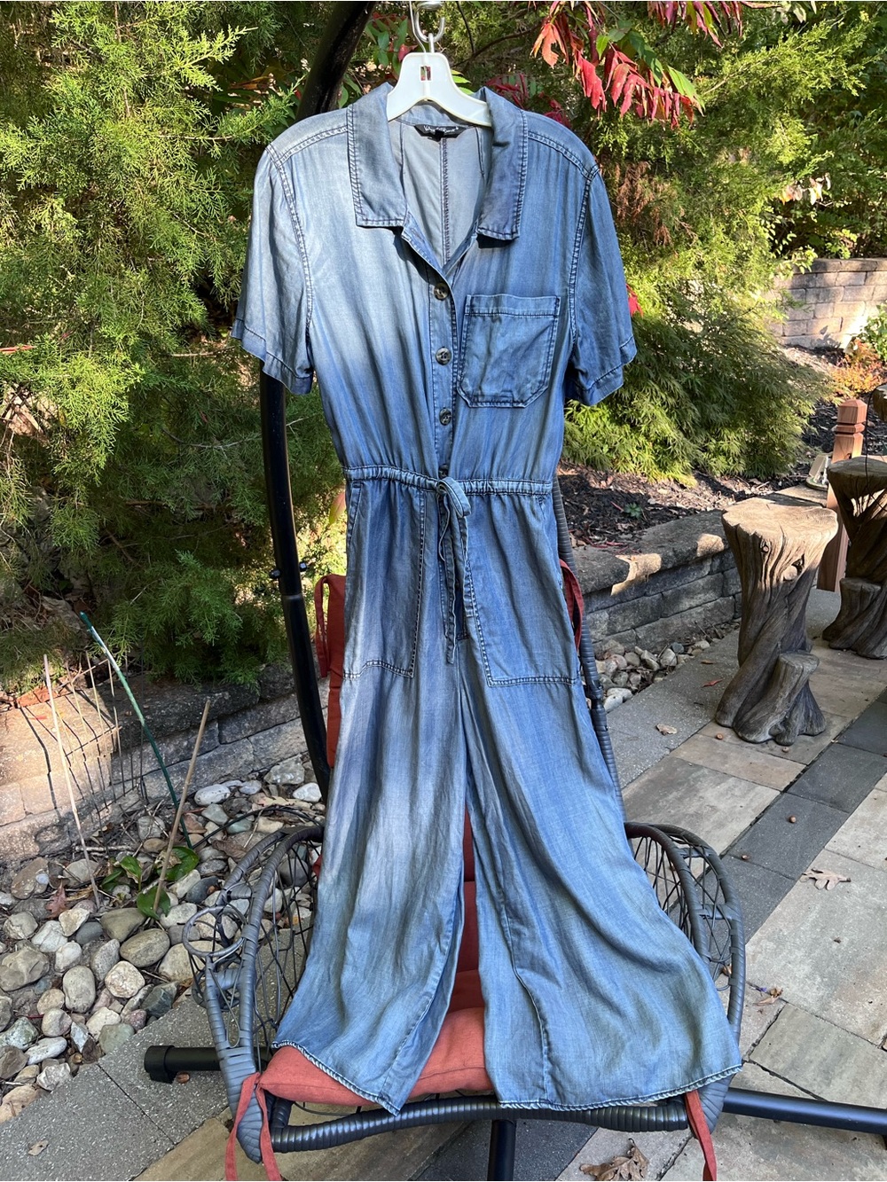 Women’s Velvet Heart Blue Tencel Jumpsuit with Drawstring Waist